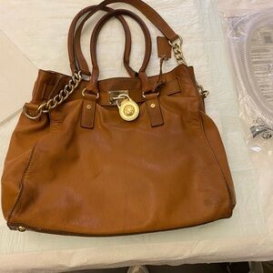 MICHAEL Michael Kors Brown and Gold Shoulder Bag with Signature MK Lock